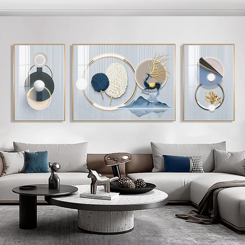 现代简约客厅装饰画高级感沙发背景墙轻奢挂画壁画大气三联晶瓷画详情7