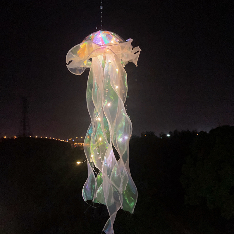 地摊夜市爆款玩具发光手提水母灯儿童玩具仿真水母七彩飘带水母灯详情6