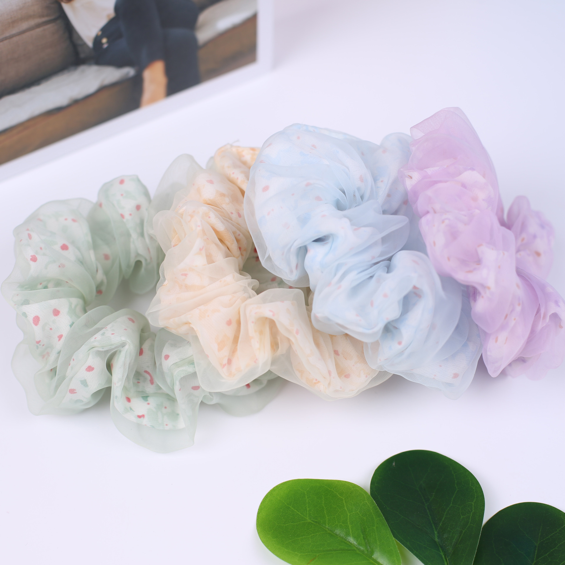 Mesh bun, large intestine circle, ponytail hair tie, fresh and fairy-like ins hair tie, sweet double-layer fabric hair tie wholesale pic 48