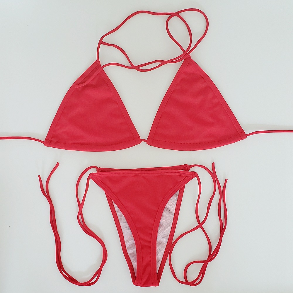 Cross-border exclusive light swimwear with thin straps, bikini solid color swimwear with straps, sexy 11-color European and American split swimming suit pic 43