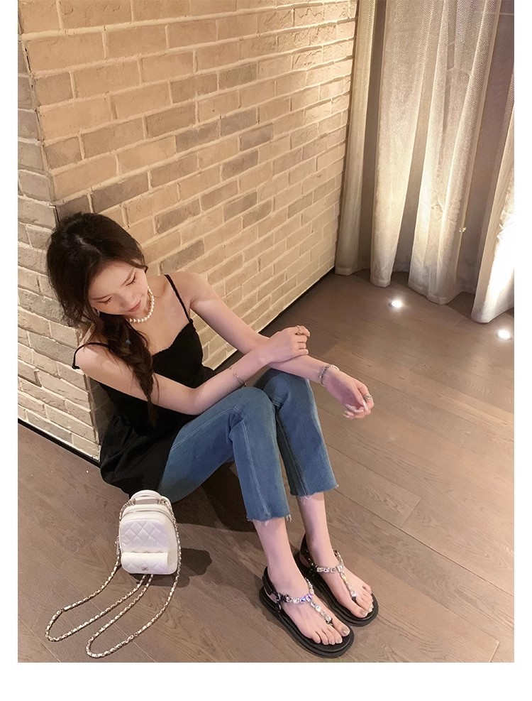 葡萄妈闪闪水钻~罗马风平底绳结百搭夹趾外穿人字拖凉鞋女夏季款详情34