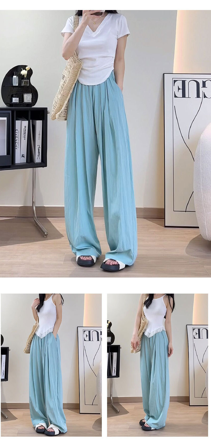 山本裤女夏季2024新款垂感日系褶皱慵懒风休闲裤宽松高腰阔腿裤子详情50