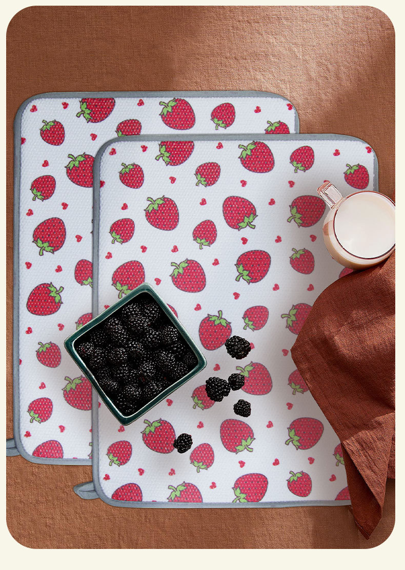 卡通草莓厨房沥水垫可爱风国潮家用洗漱台吸水垫餐桌垫西餐餐桌碗杯垫详情5