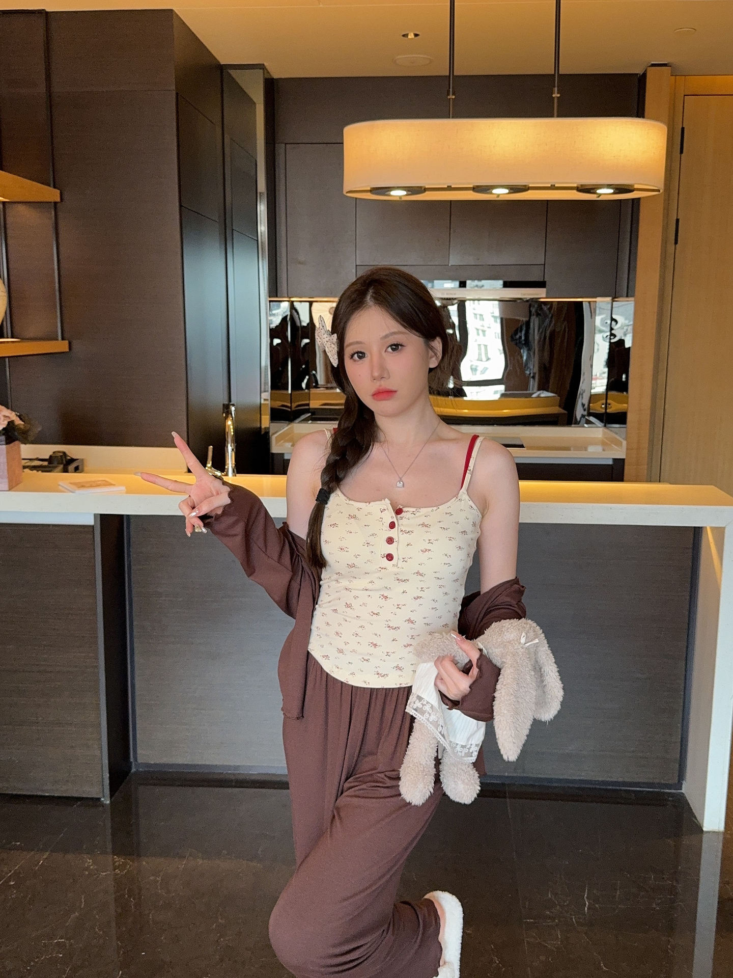 人气莫代尔睡衣三件套装女士春秋夏高级感带胸垫家居服纯欲风睡衣详情5