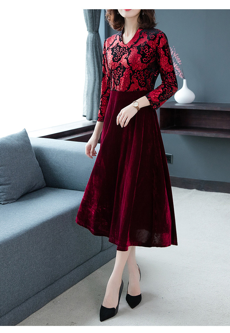 春秋新款女韩版宴会礼服妈妈装大码中年装长袖V领连衣裙 精品质量详情13