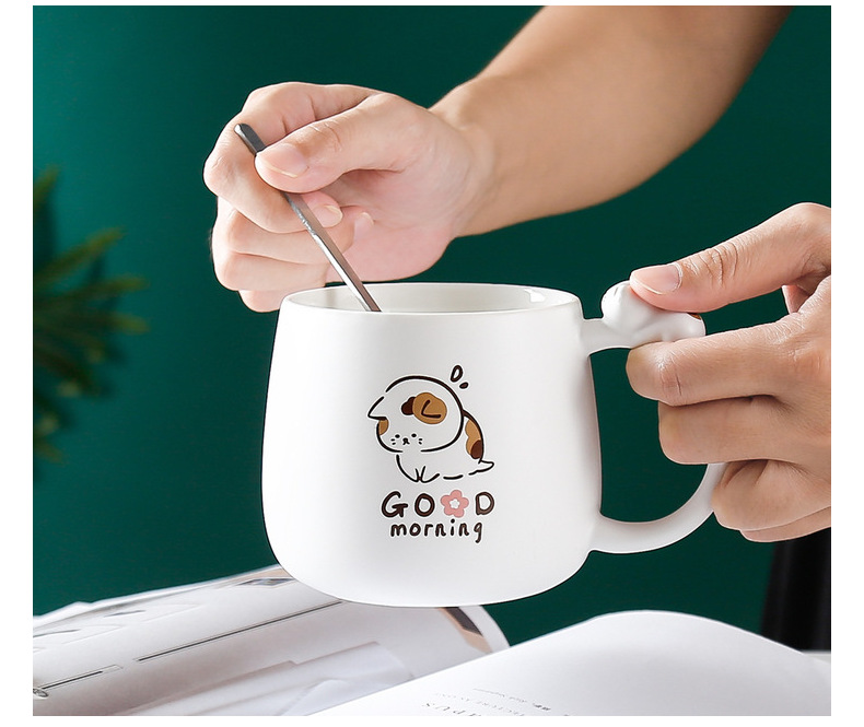 雷沃陶瓷可爱猫咪陶瓷杯3D猫咪马克杯带盖带勺卡通杯子学生礼品杯详情16