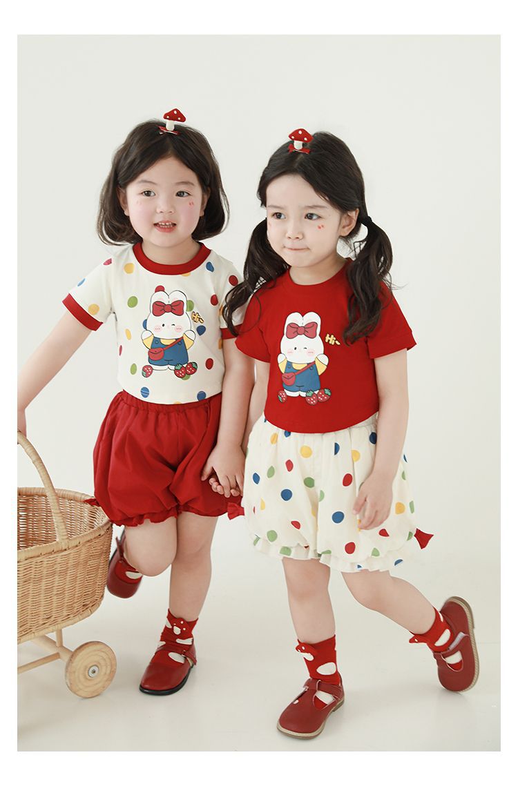 吾里卜一 女童小兔印花半袖T恤2024夏季儿童甜美可爱撞色短袖体恤详情16