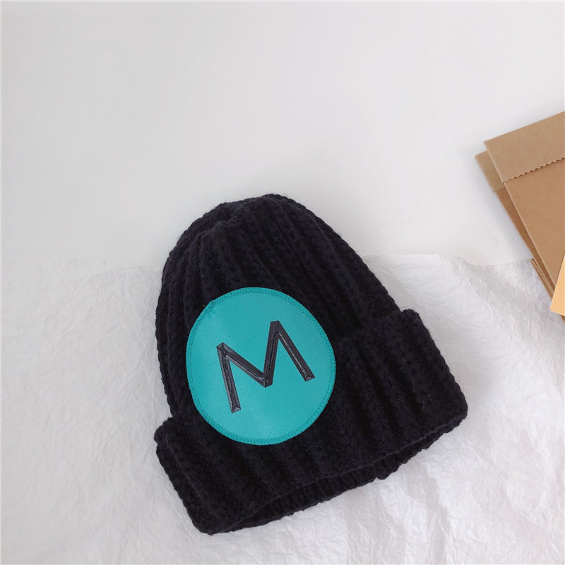 New versatile and in-stock autumn and winter tie-dyed patchwork letter monochrome warm knitted woolen caps for boys, girls, children and toddlers pic 17