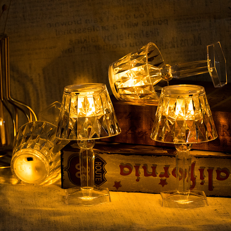 Cross-border creative transparent crystal diamond small table lamp, LED acrylic night light, desktop popular bedside decoration pic 10