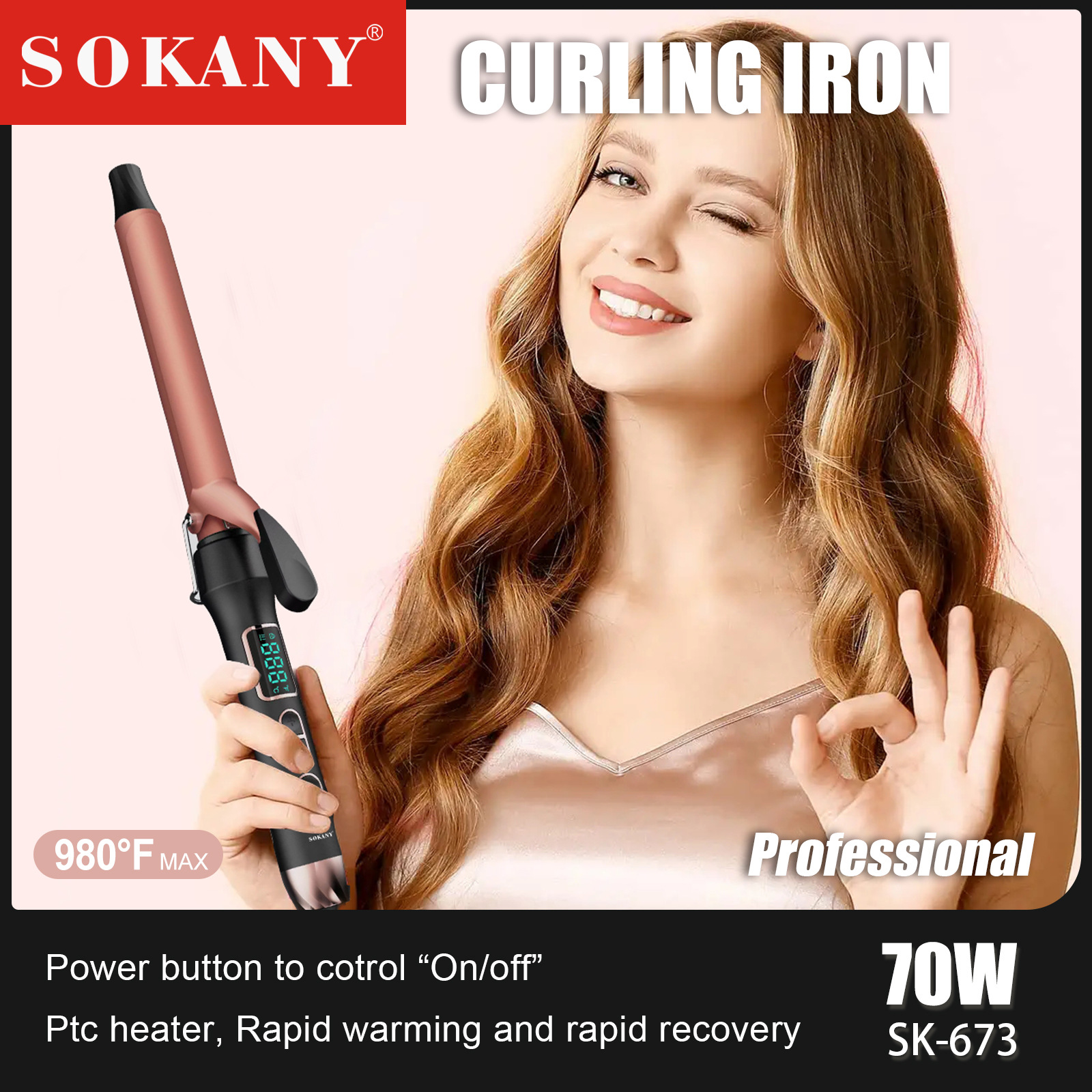 Foreign trade export SOKANY673 CURLING IRON, beauty and hair care rods, adjustable temperature hair care rods, Curling iron pic 1