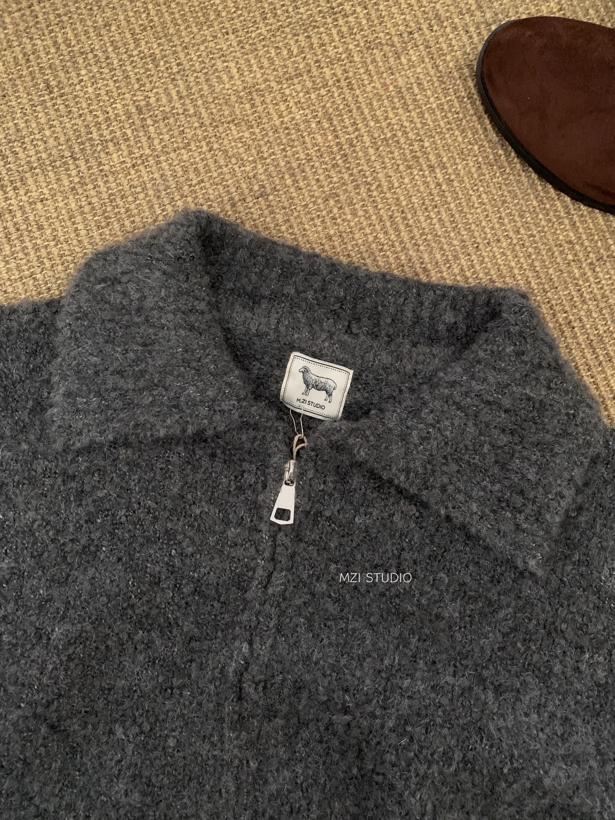 M.ZI秋冬韩系减龄羊毛混纺针织开衫慵懒风休闲宽松拉链毛衣外套女详情11