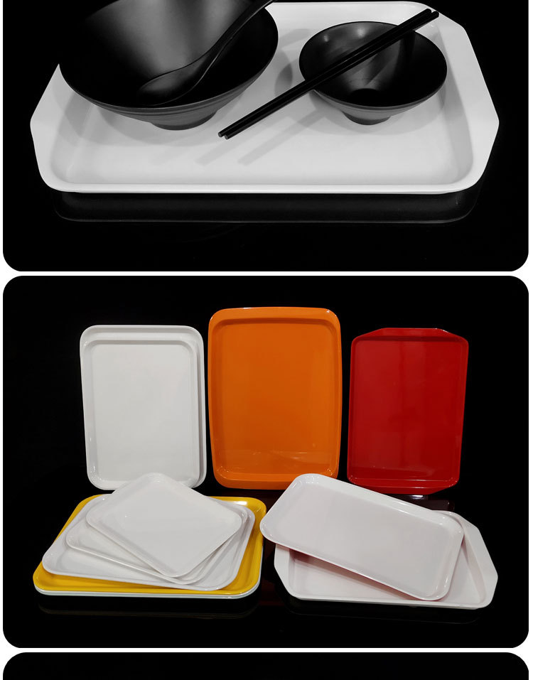 密胺餐具食堂快餐早餐酒店塑料长方形白色家用托盘轻奢置物水果黑详情11