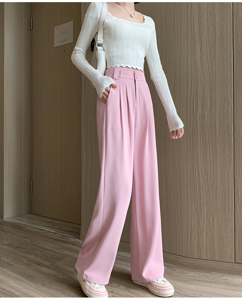 西装阔腿裤女裤子春秋高腰垂感直筒2023年小个子休闲显瘦黑色西裤详情17