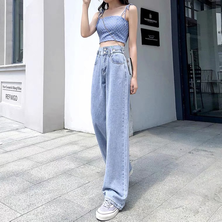 2022 Summer new style denim long pants for women, Korean high-waisted, slimming, floor-length wide-leg pants, wholesale from foreign trade street stalls pic 21
