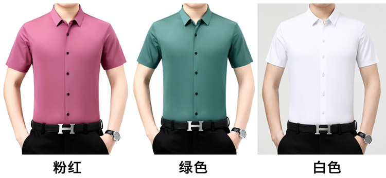 Verano 2024 nuevo negocio morera seda manga corta camisa de hombre de mediana edad verano casual vestido formal sin marcas camisas de hombre pic 10