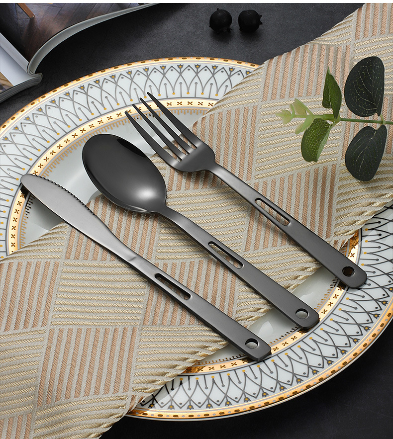 不锈钢跨境户外刀叉勺西餐具套装便携旅行野营家用三件套创意镂空详情14