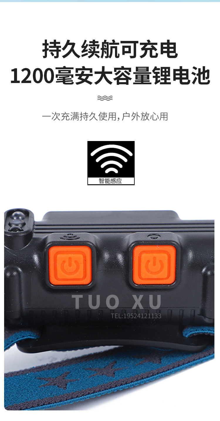 Headlamp strong light charging ultra-bright head-mounted flashlight, night fishing special sensor floodlight cob headband led lighting lamp pic 10