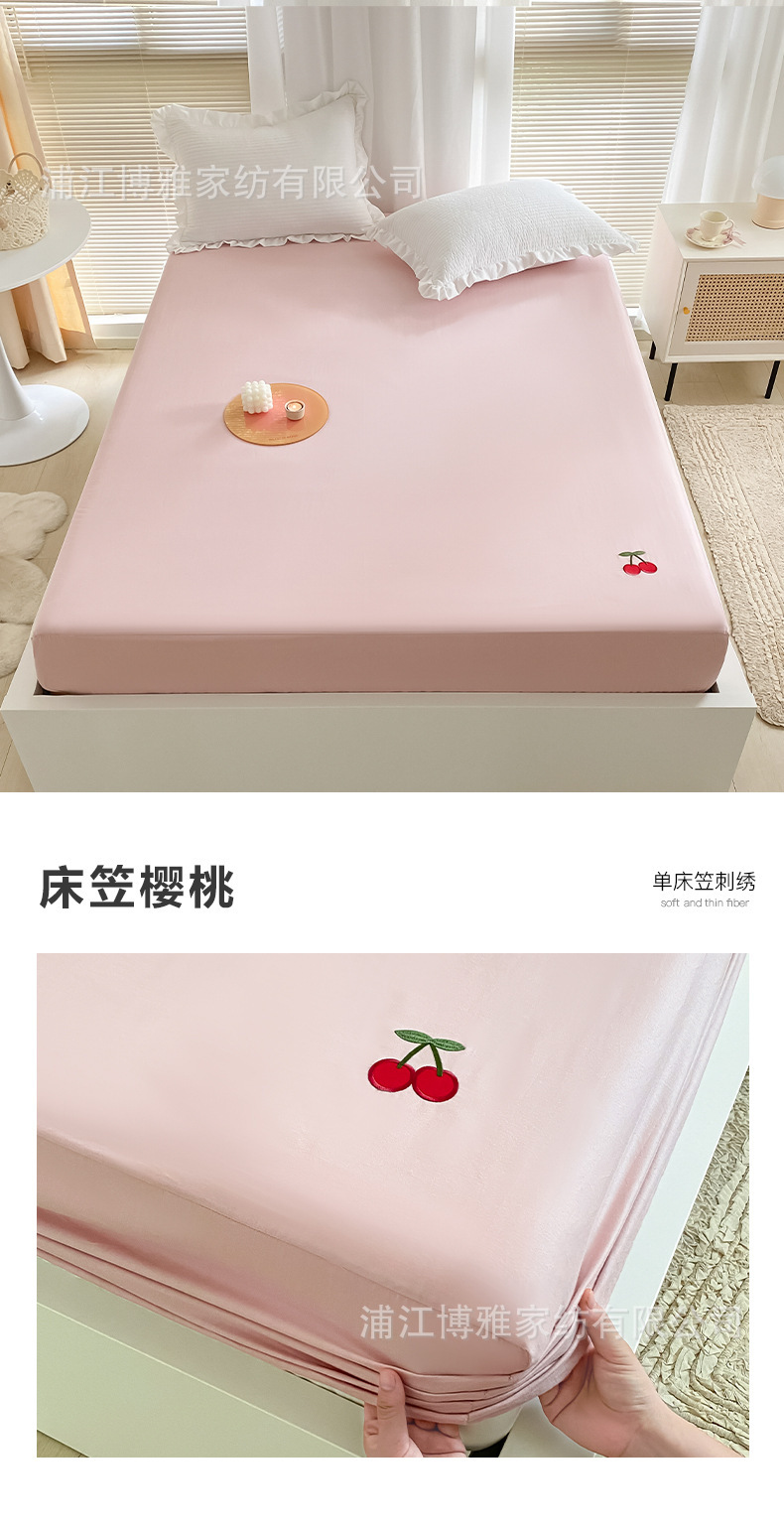 High-quality, simple cartoon ins pure cotton solid color embroidered bed covers, pure cotton mattress protective covers, bedspreads, single item wholesale pic 37