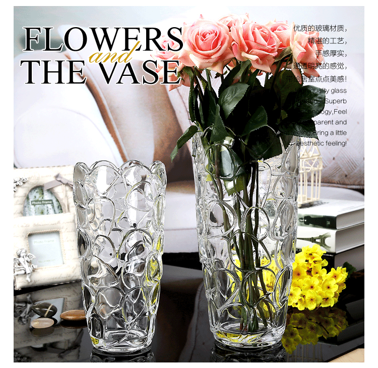 European-style large transparent glass vase, living room decoration, flower arrangement, hydroponic lucky bamboo, lily, dried flower, floor-standing decoration pic 2