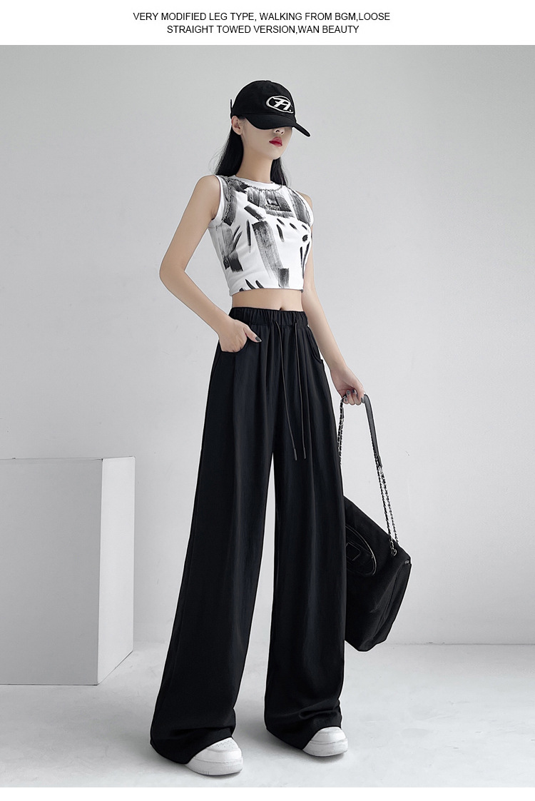 冰丝山本休闲裤女2024夏季新款高腰宽松直筒防晒垂感日系阔腿裤潮详情69