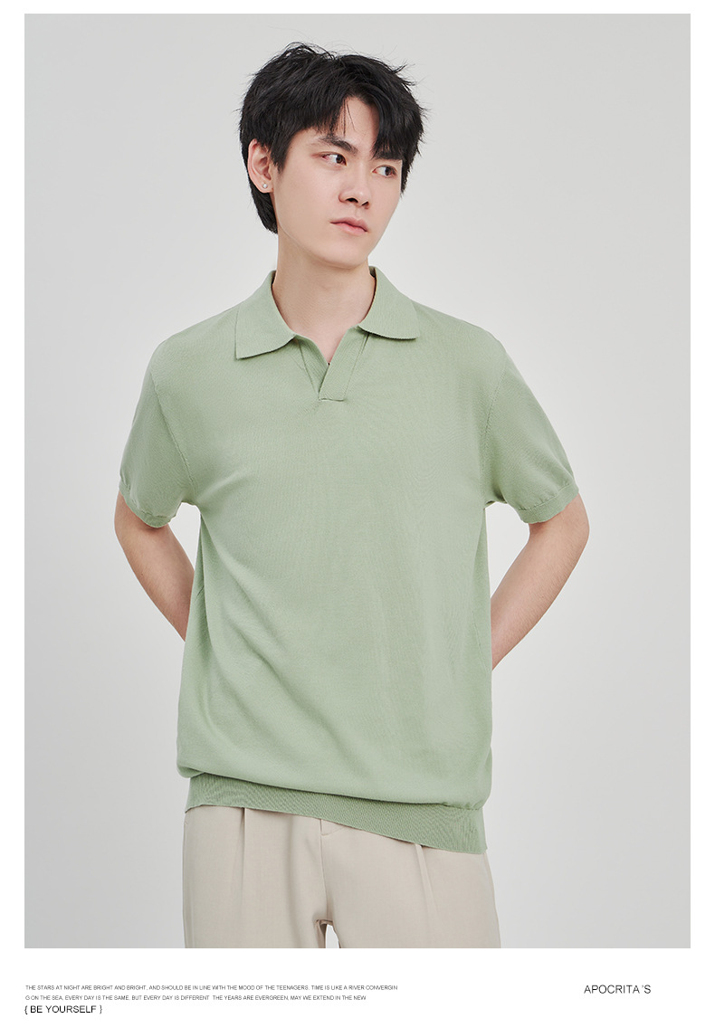 APO男装|简约针织短袖t恤男士2024夏季新款纯色设计垂感POLO衫男详情11