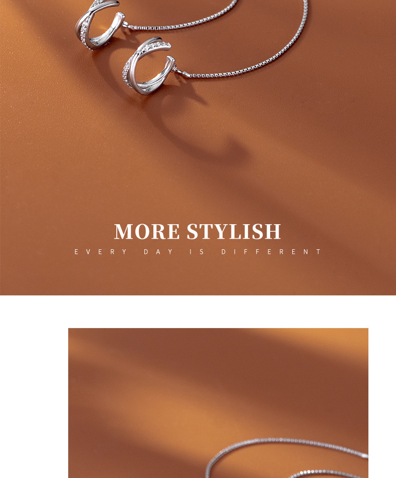 严选锆石交叉耳夹2024流苏耳线款的耳环纯银高级感轻奢小众耳饰品详情4