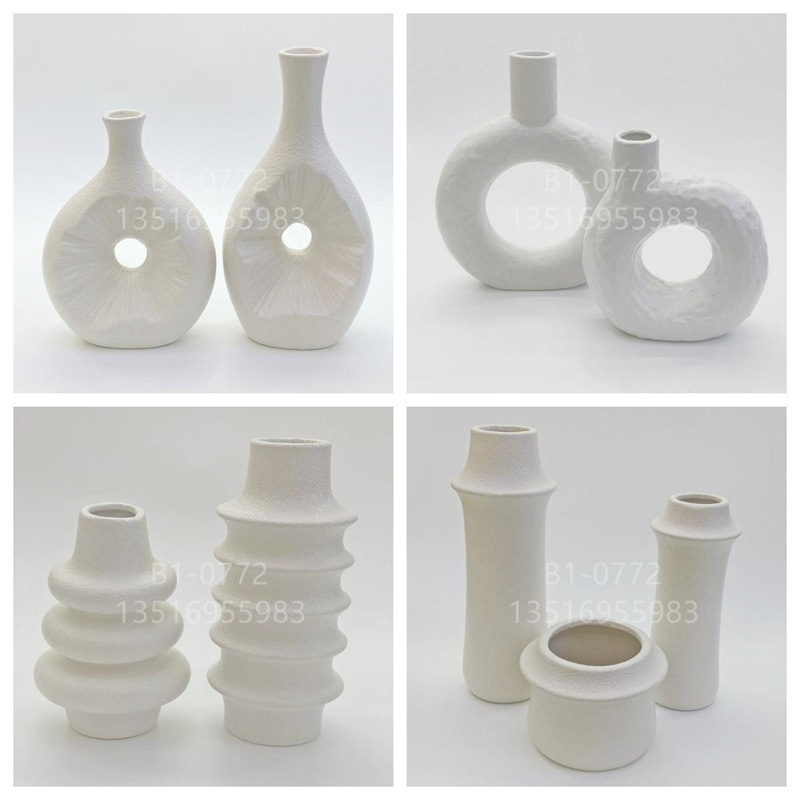 Nordic modern minimalist ins pure white art vases, creative ceramic vases, geometric design sense flower arrangements and vases, golden castle vases pic 2