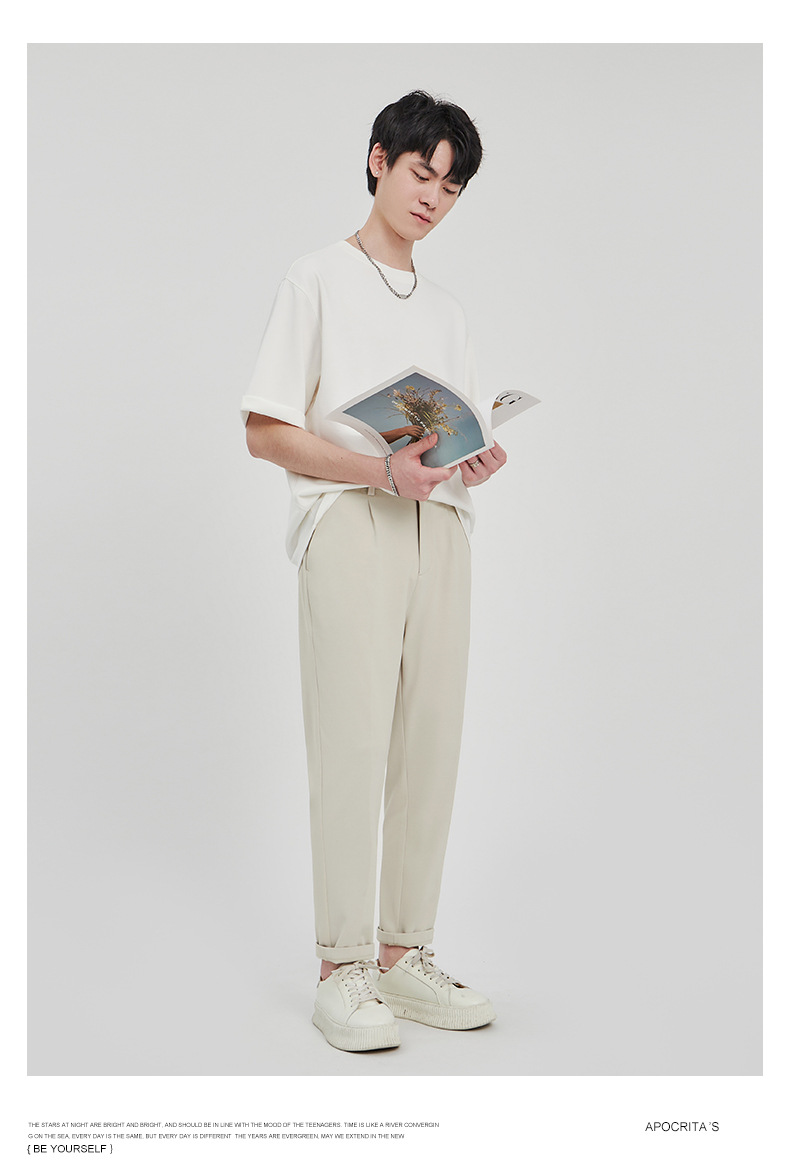 APO男装|宽松西裤男修身九分裤2024春夏抗皱直筒高级感休闲裤男详情16