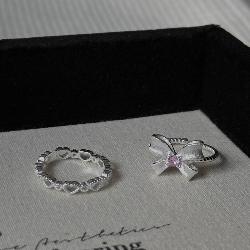 小众设计镂空爱心粉钻蝴蝶结戒指女轻奢风时尚百搭高级感食指戒详情5