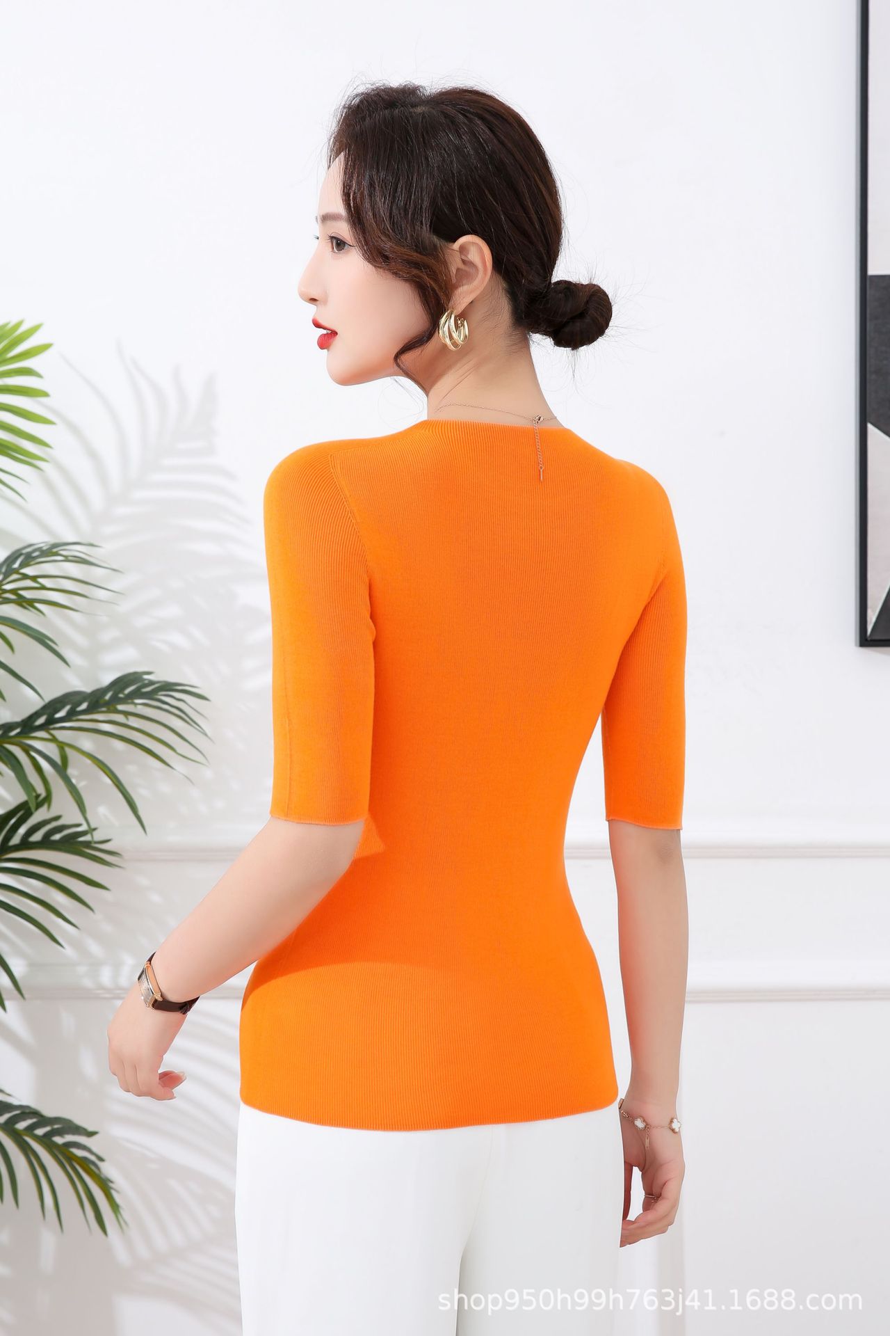 100天丝莱赛尔夏薄款可机洗短袖体恤女圆领套头针织无缝T恤上衣详情12