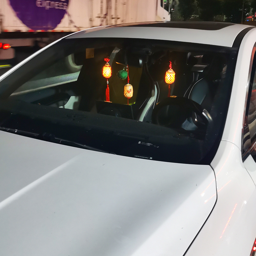 Night market night tour hand-held luminous bamboo woven small lanterns, pure handcrafted bamboo woven mini painted car decoration pendants, cross-border pic 3