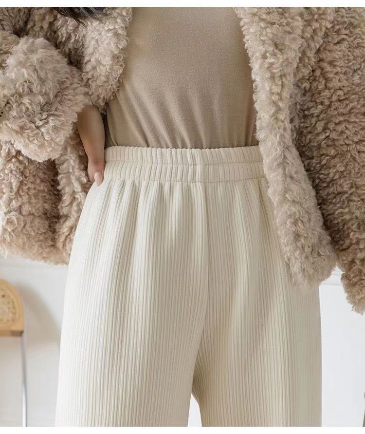 Resistente chenille pantalones de pierna ancha mujer peluche y engrosado otoño invierno nuevo 2021 cintura alta sensación de caída holgada color sólido pantalones rectos pic 12