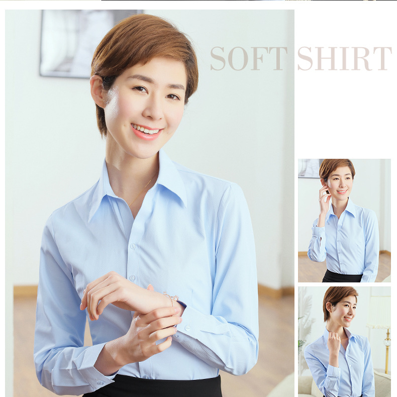 2024 New style long-sleeved white shirt for women, OL fitted business attire, interview work clothes, cotton V-neck shirt, formal collar pic 14
