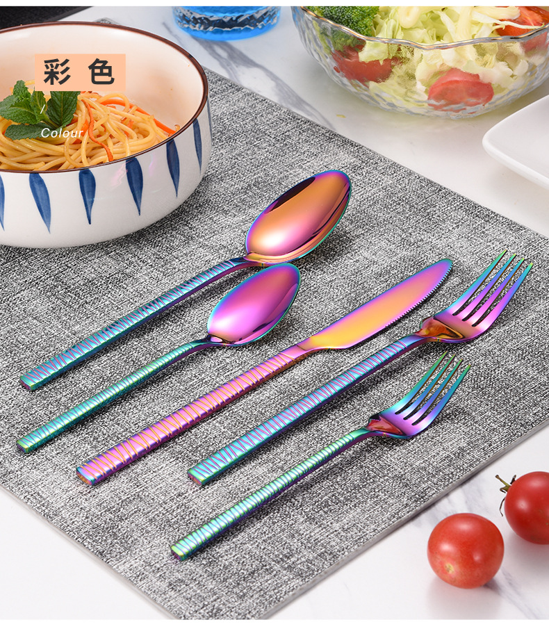 不锈钢刀叉勺套装跨境24件套方柄高颜值西餐餐具牛排刀叉勺子批发详情19