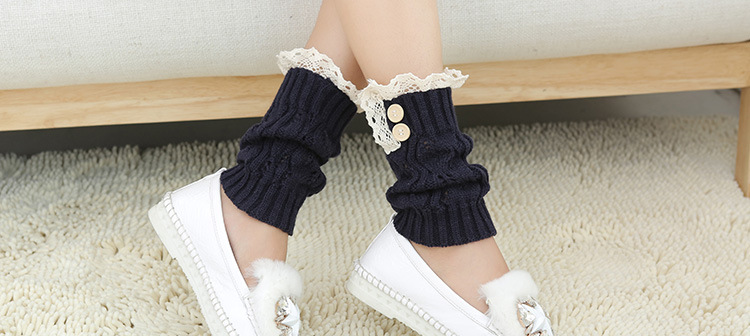Korean knitted warm leg guards for autumn and winter, sweet solid color lace cutout leg covers, loose button ankle boot covers pic 29
