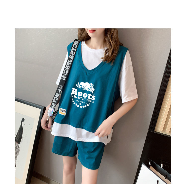 A two-piece short pants casual sportswear set for women in summer, Korean style short-sleeved sportswear, fashionable, loose and youthful two-piece set pic 13