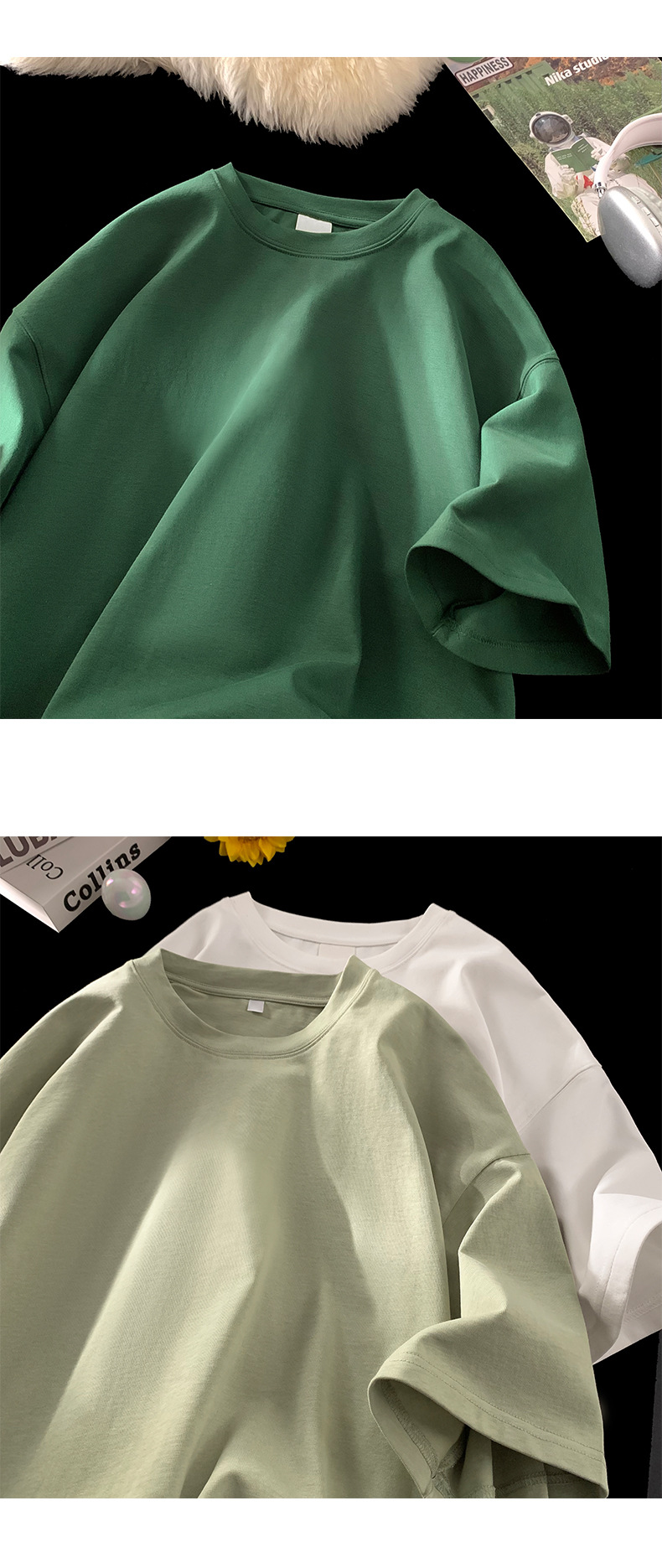 Letter-printed pure cotton heavy-duty short-sleeved T-shirt for men, summer trendy brand ins half-sleeved base layer, Hong Kong-style loose T-shirt pic 8