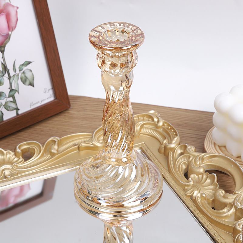 Creative home decor: Simple ins glass candlesticks with wax bases, romantic dining table candlesticks pic 6