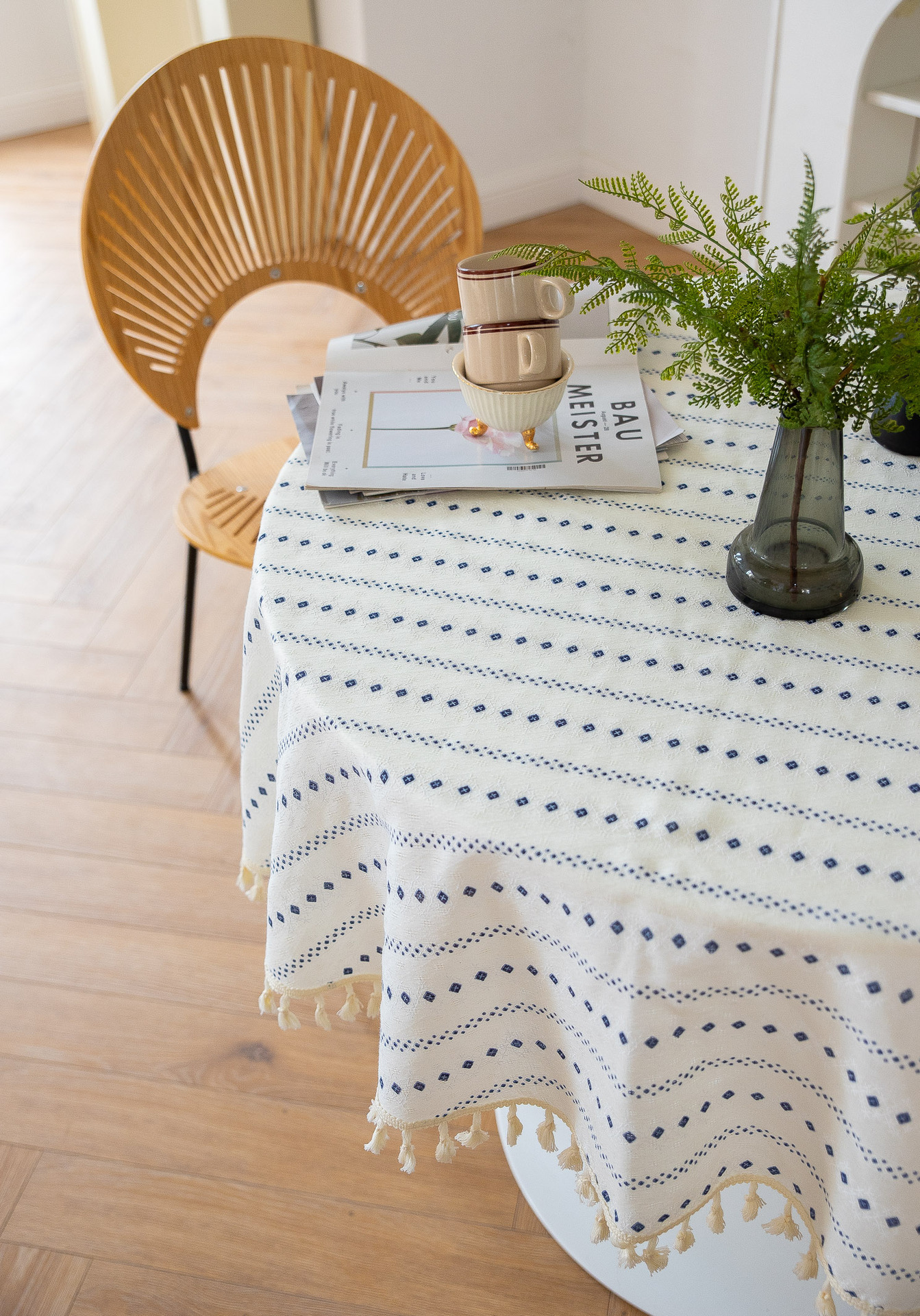 Cross-border Amazon Japanese plain tablecloth, Japanese fresh and light blue striped pure cotton and linen tablecloth and desk cover pic 22