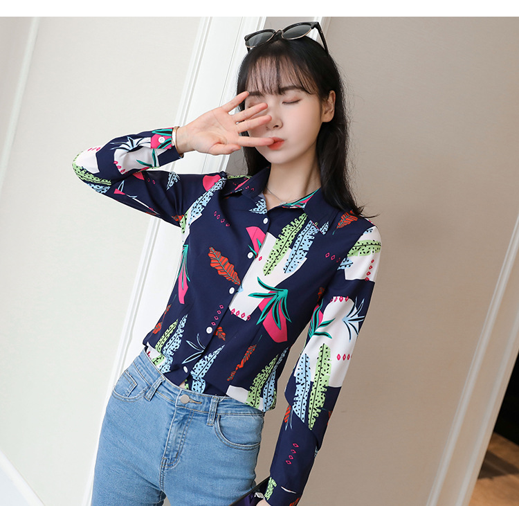 New spring and autumn Korean-style slim-fit shirt for women, long-sleeved printed striped trendy base layer, Hong Kong-style top for women pic 93