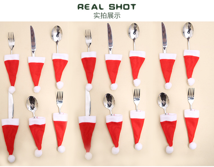 Christmas decorations, Christmas hats, non-woven fabric hats, Christmas hats, knife and fork covers, Christmas wine bottle decorations pic 5
