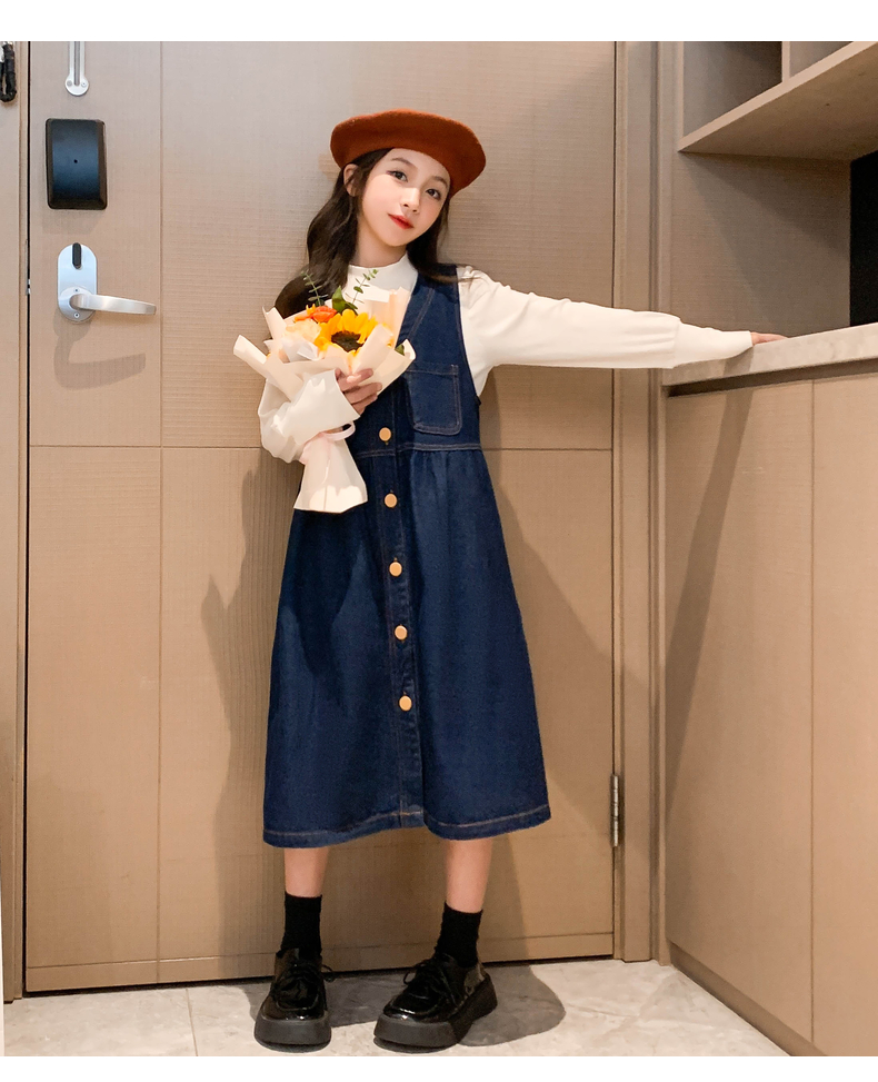 女童连衣裙春秋2022新款儿童春季洋气裙子大童秋装牛仔背带裙套装详情28