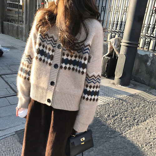 2023秋冬新款韩版毛衣外套女宽松中长款口袋学院风时尚撞色针织衫详情30