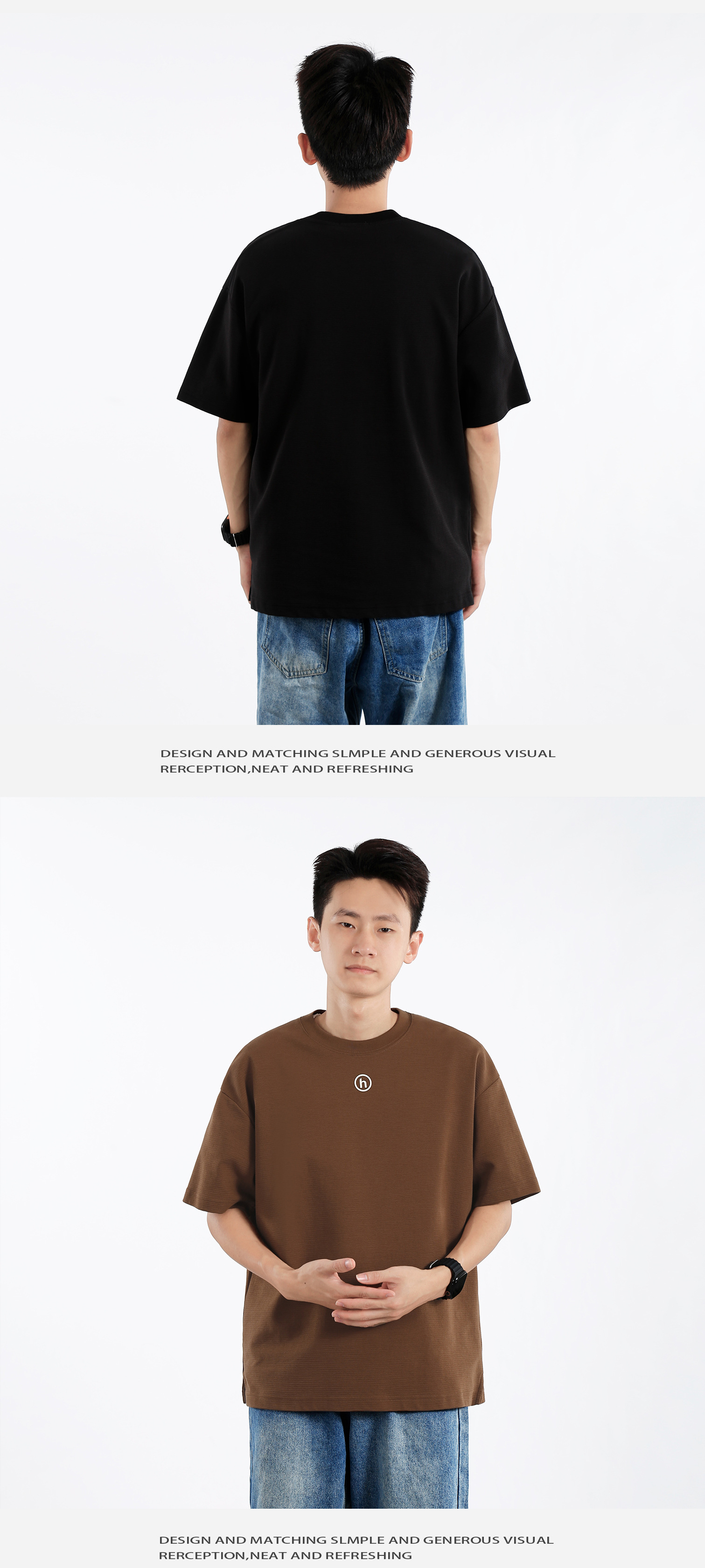 Anti-wrinkle texture letter-printed short-sleeved T-shirt for men, a summer heavyweight loose round-neck simple half-sleeved T-shirt brand pic 7