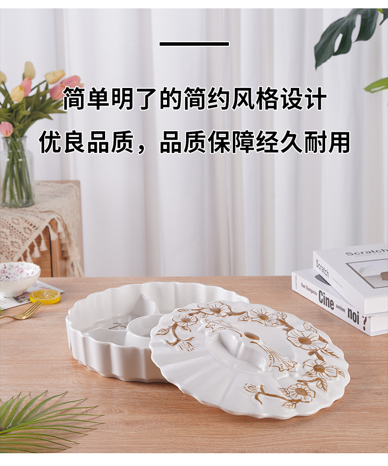 带座旋转蒙古包糖果盒仿瓷糖果盒家用零食干果盒密胺水果盘碗彩盒详情9