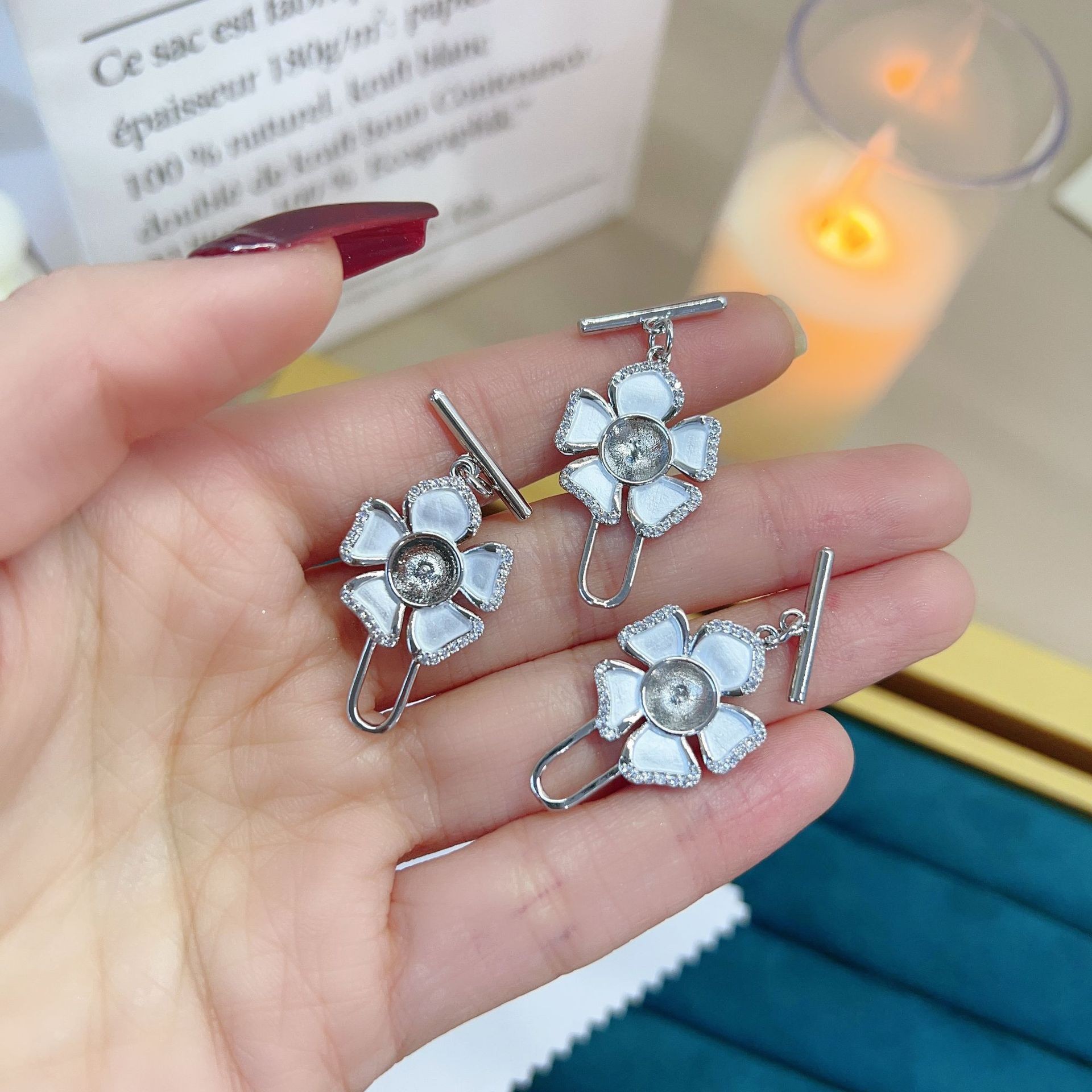 DIY accessory oil-dripping flower ot pearl 8.9mm necklace bracelet accessory, niche style accessory pic 9