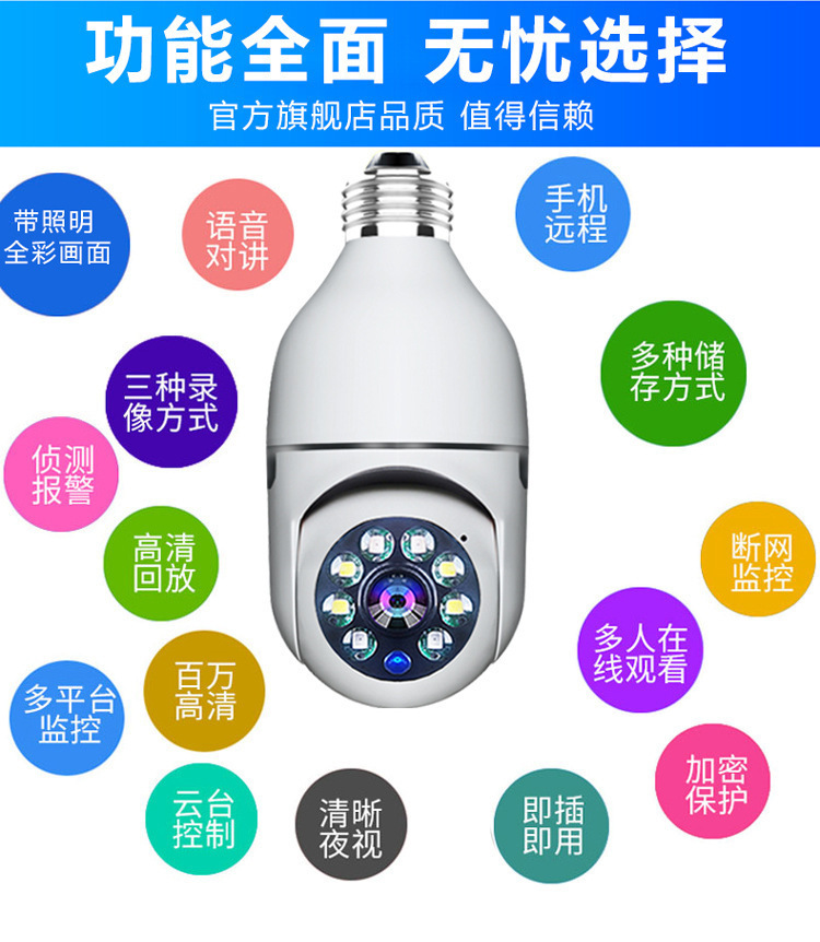 云蚁5G双频灯泡式无线监控摄像头360度全景智能wifi监控运程家用详情2