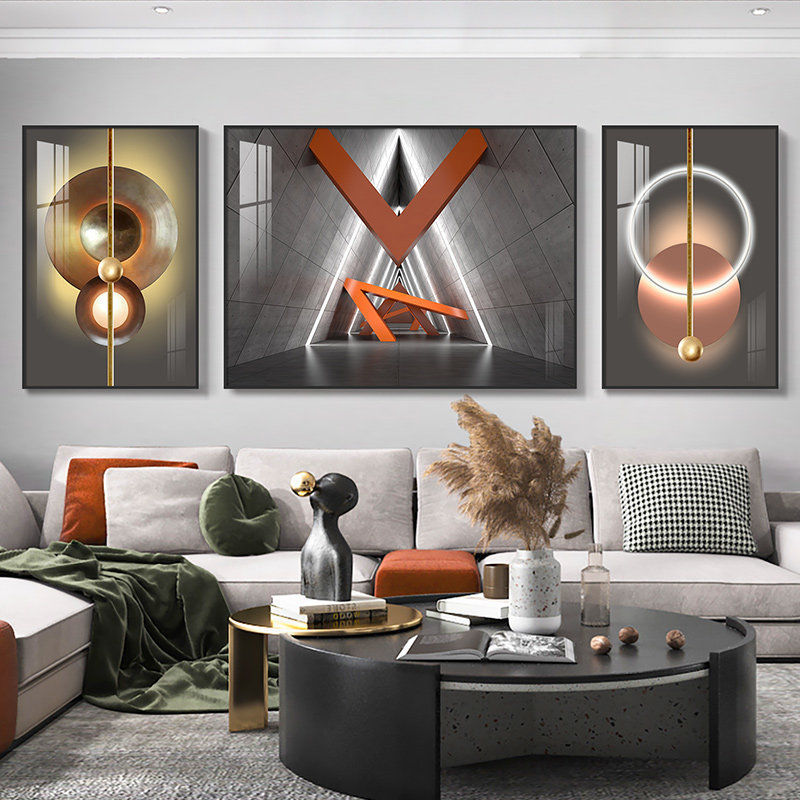 The living room is decorated with a three-panel painting, the bedroom has a sofa background, wall paintings, light luxury room hanging paintings, crystal porcelain paintings, and Nordic murals pic 14