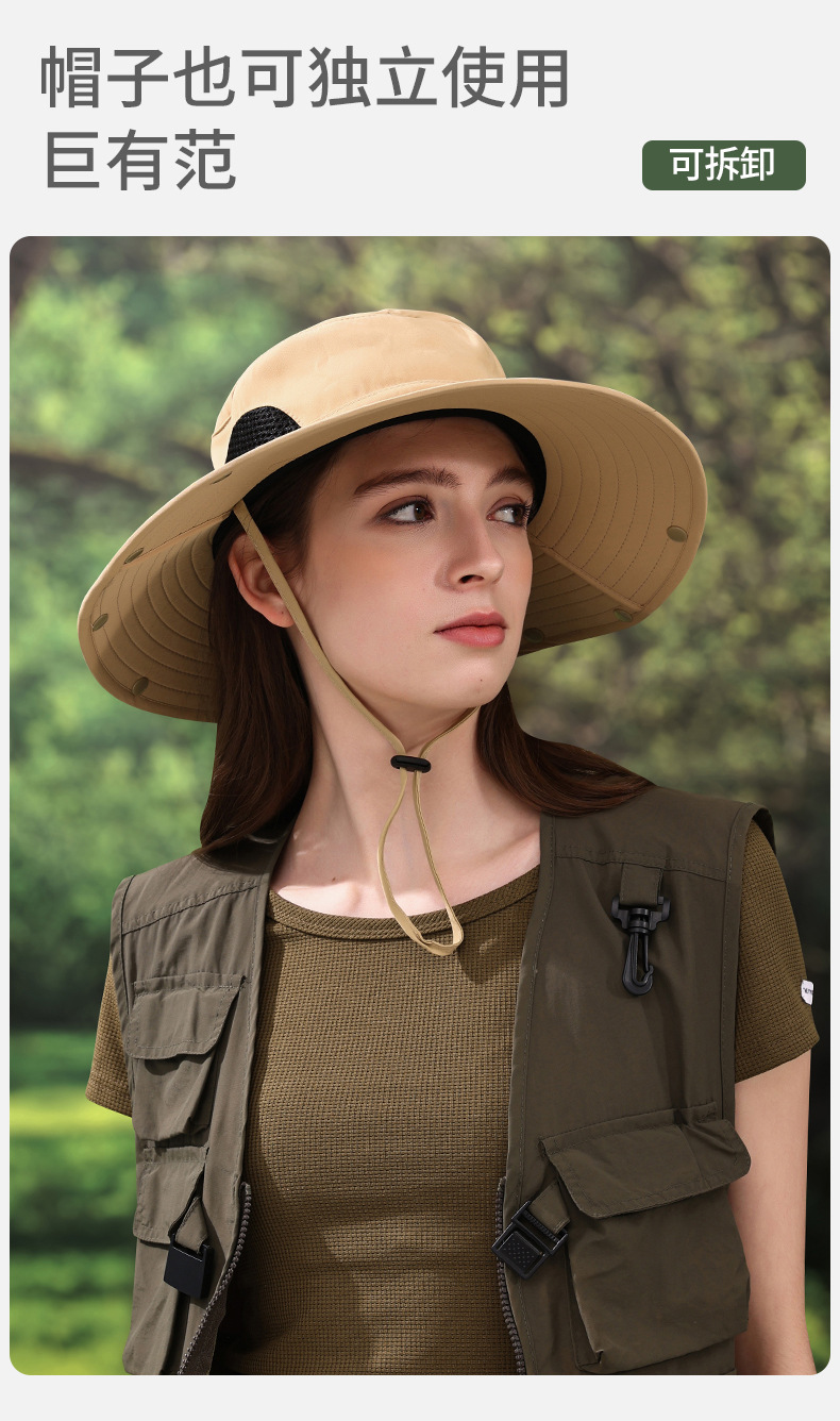 夏季户外防晒渔夫帽男大帽檐护颈钓鱼帽防紫外线登山透气遮阳帽女详情4
