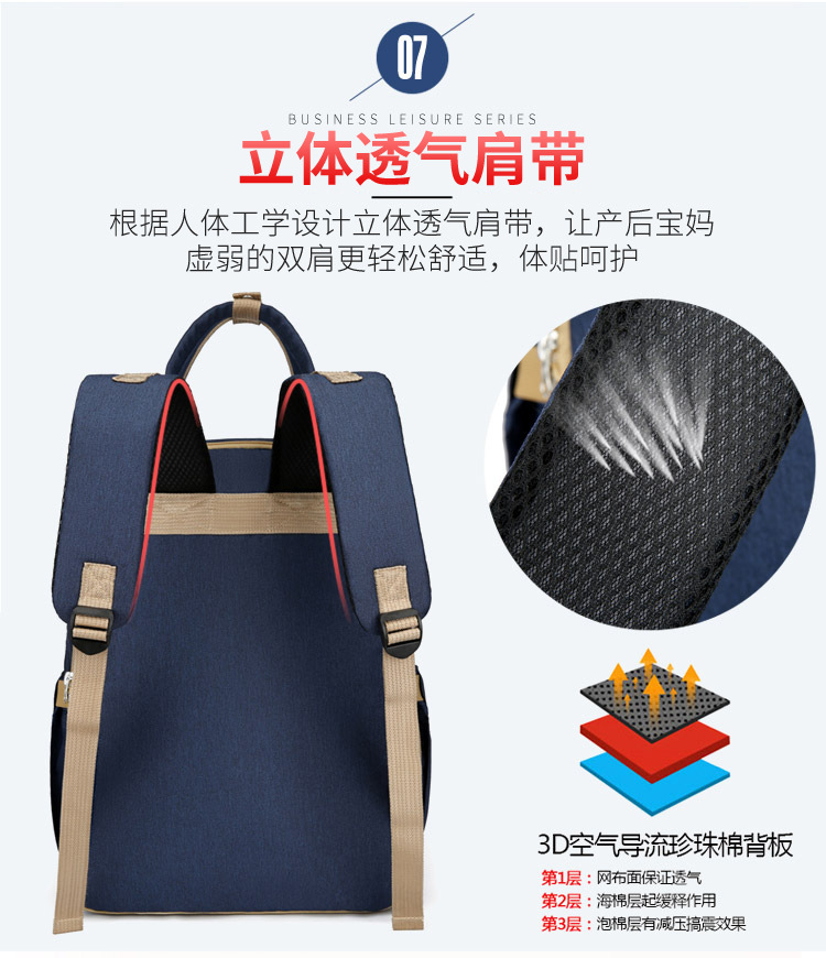 Factory direct sales: New multi-functional mummy bag, double-shoulder baby bed backpack, large-capacity waterproof bag with pacifier, embroidered thread pic 15